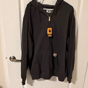 Carhartt Dark Gray Full-Zip Hooded Sweatshirt with Logo Tag